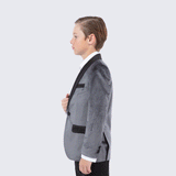 Boy's Grey Velvet Tuxedo Jacket for Kids Teen Children - Wedding