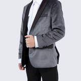 Boy's Grey Velvet Tuxedo Jacket for Kids Teen Children - Wedding