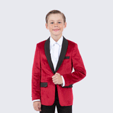 Boy's Red Velvet Tuxedo Jacket for Kids Teen Children - Wedding