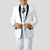 Boys Tuxedo White with Black Lapel 5-Piece Set for Kids Teen Children - Wedding