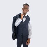 Boys Navy Blue Pattern Tuxedo 5 -Piece Set for Kids Teen Children - Wedding