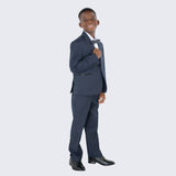 Boys Navy Blue Pattern Tuxedo 5 -Piece Set for Kids Teen Children - Wedding