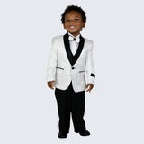 Boys White Fancy Pattern Tuxedo 5-Piece Set for Kids Teen Children - Wedding