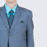 Boys Grey Sharkskin Print Suit 6-Piece Set For Kids Teen Children - Wedding