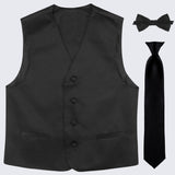 Boy's Black Tuxedo Vest Three Piece Set