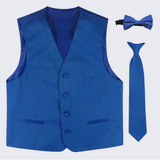 Boy's Royal Blue Tuxedo Vest Three Piece Set