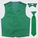 Boy's Emerald Green Tuxedo Vest Three Piece Set