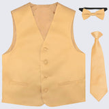 Boy's Gold Tuxedo Vest Three Piece Set