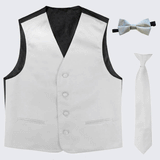 Boy's Silver Tuxedo Vest Three Piece Set