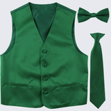 Boy's Hunter Green Tuxedo Vest Three Piece Set