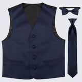 Boy's Navy Blue Tuxedo Vest Three Piece Set