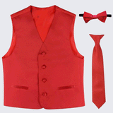 Boy's Red Tuxedo Vest Three Piece Set