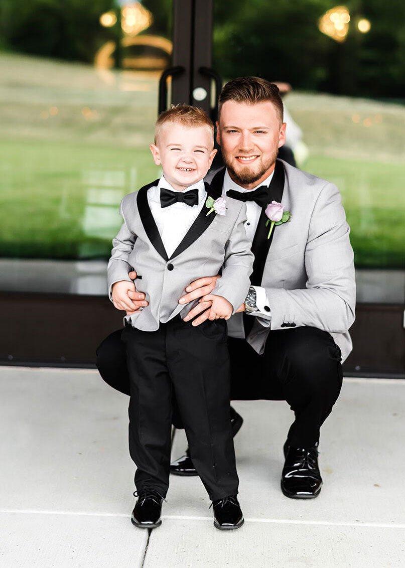 father and son at wedding, ring bearer suits