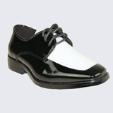 Boys Black and White Dress Shoes Patent Leather Tuxedo Shoes for Toddler Children Kids